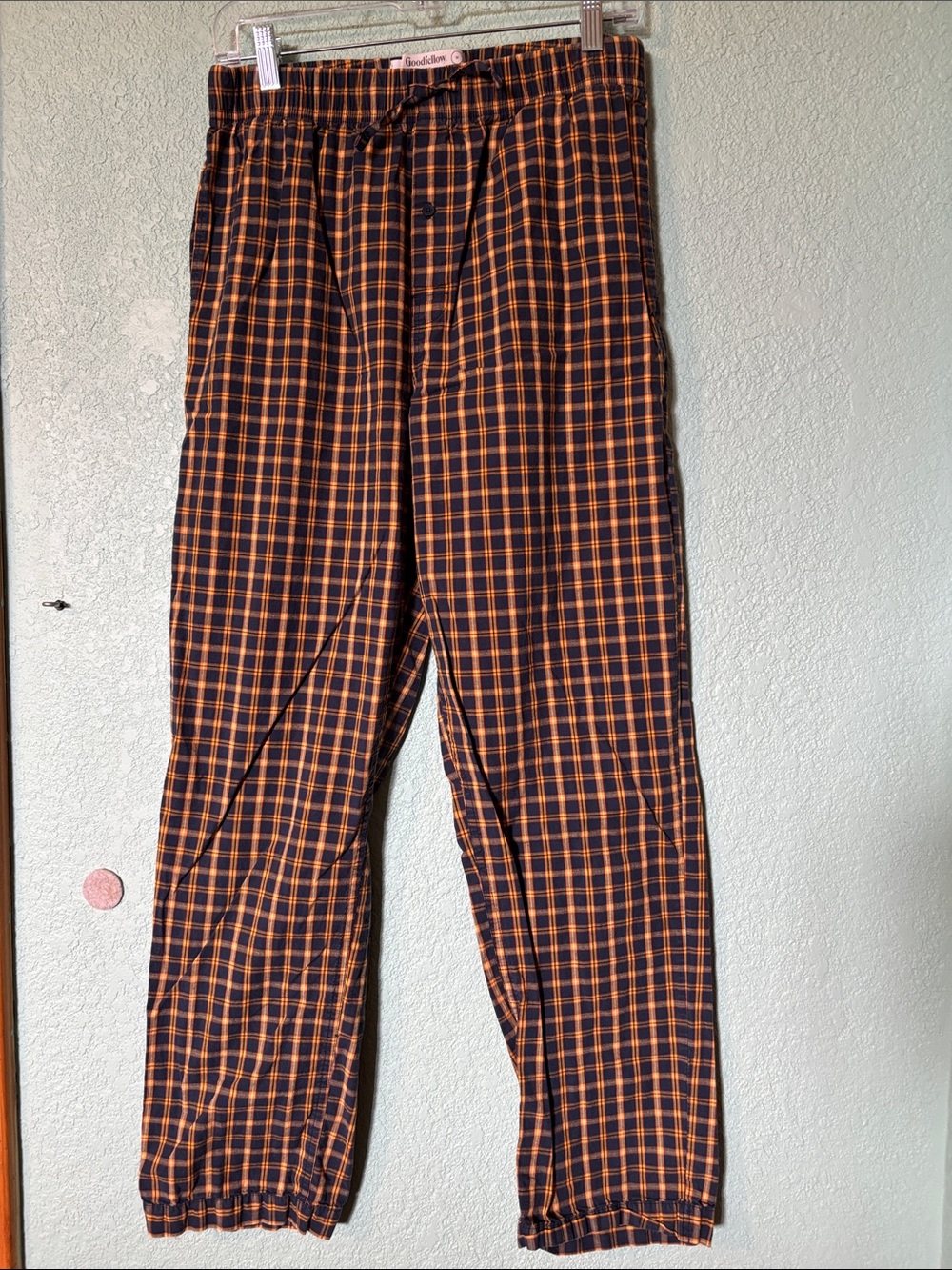 Goodfellow & Co Orange Navy Plaid Lounge Pants with Pockets Men’s Medium Good